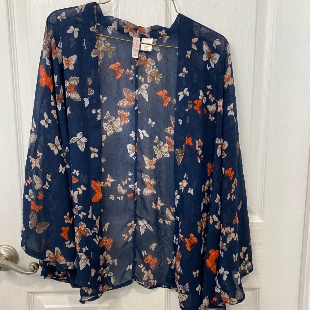 Navy and orange butterfly kimono